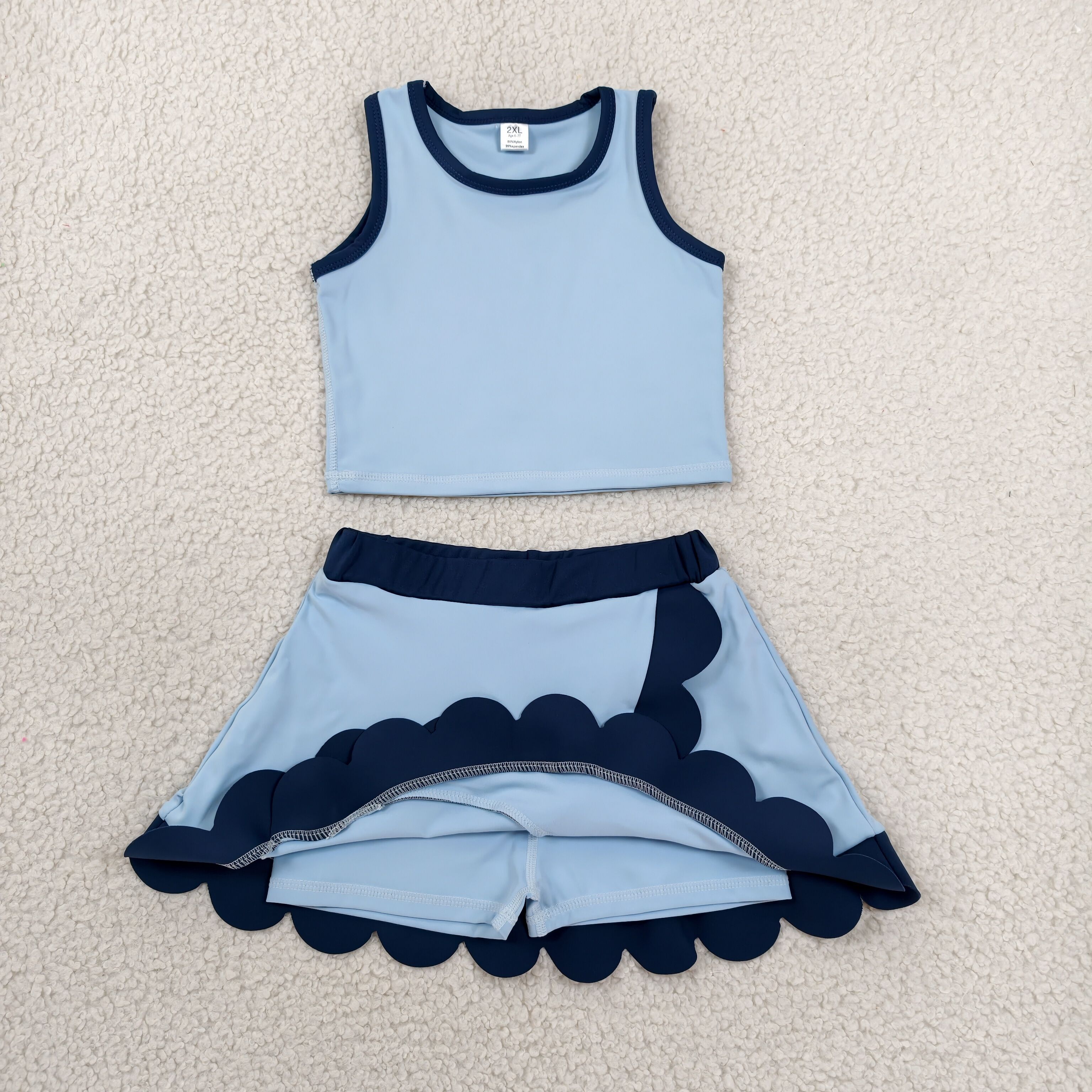 GSD4082  RTS Navy sky blue print active girl yoga scallop skirt dress