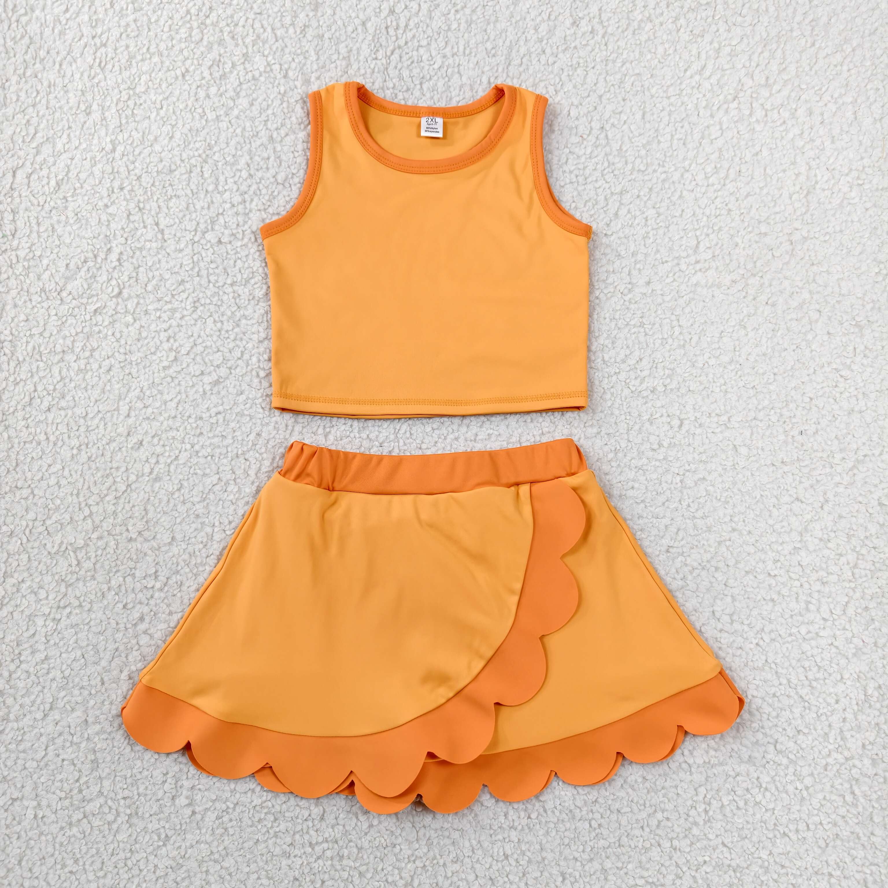 GSD4081  RTS orange solid print active girl yoga scallop skirt dress