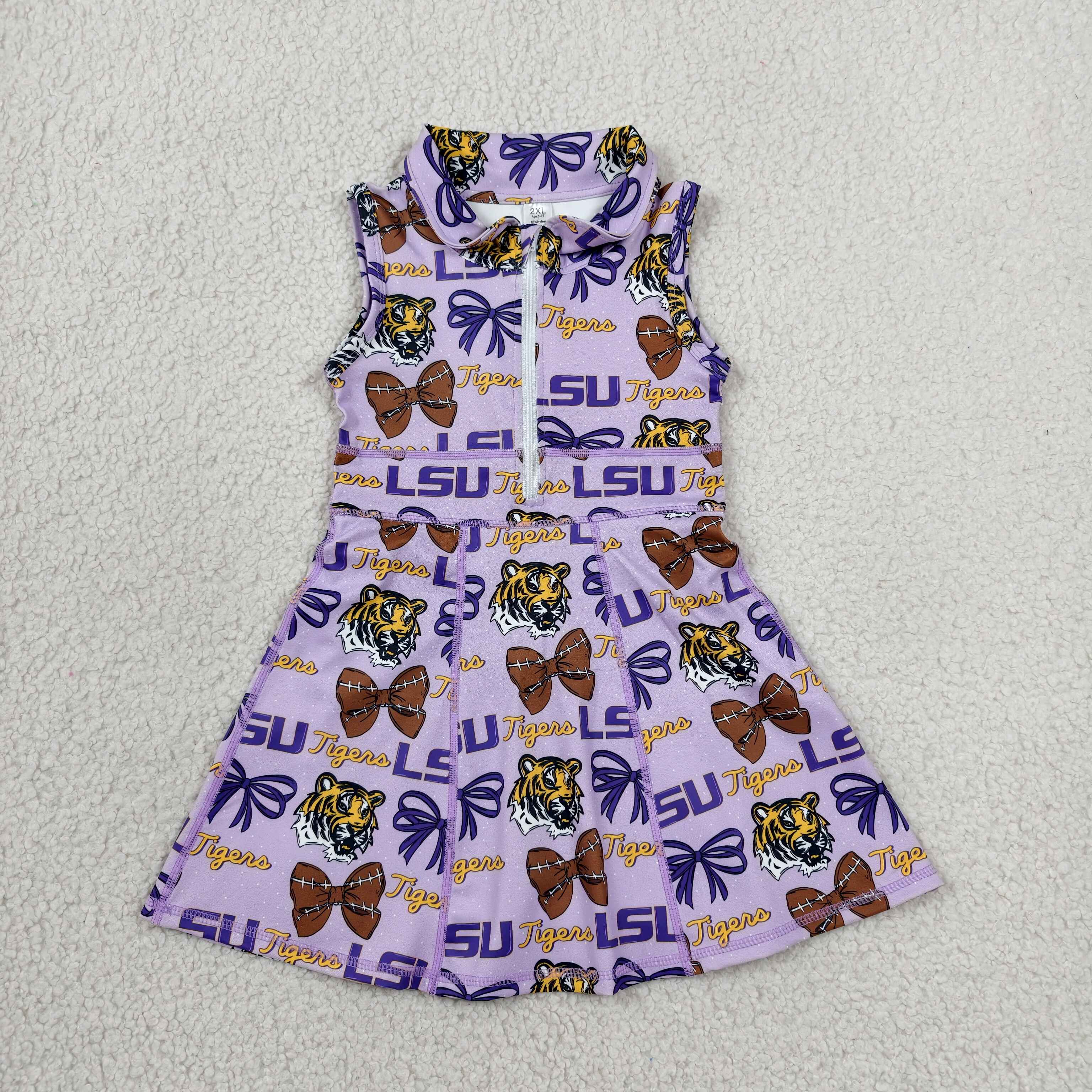 GSD3604 RTS purple LSU tiger print active girl yoga dress