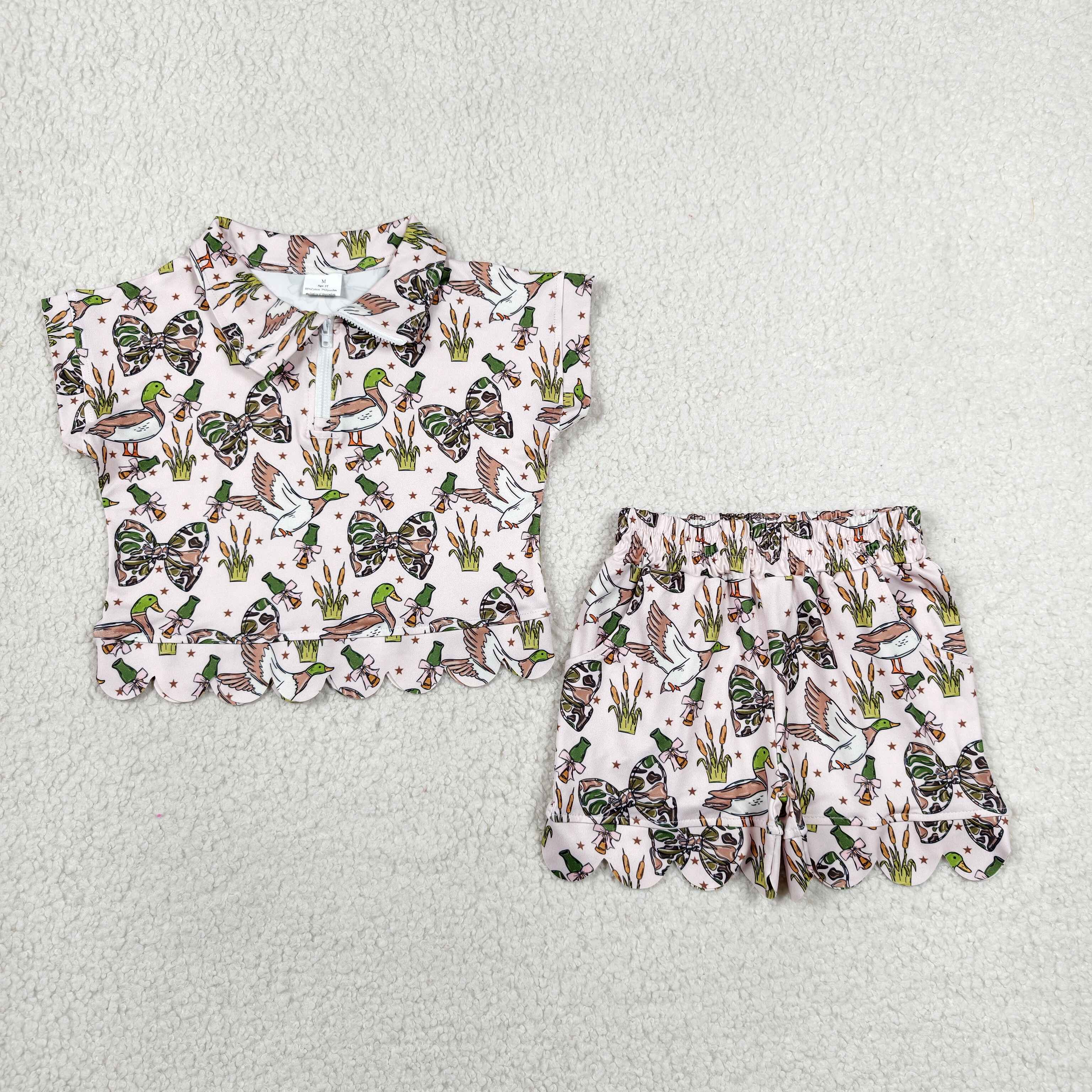 GSSO3696 DUCK bottle grass short sleeve girl Scallop outfits