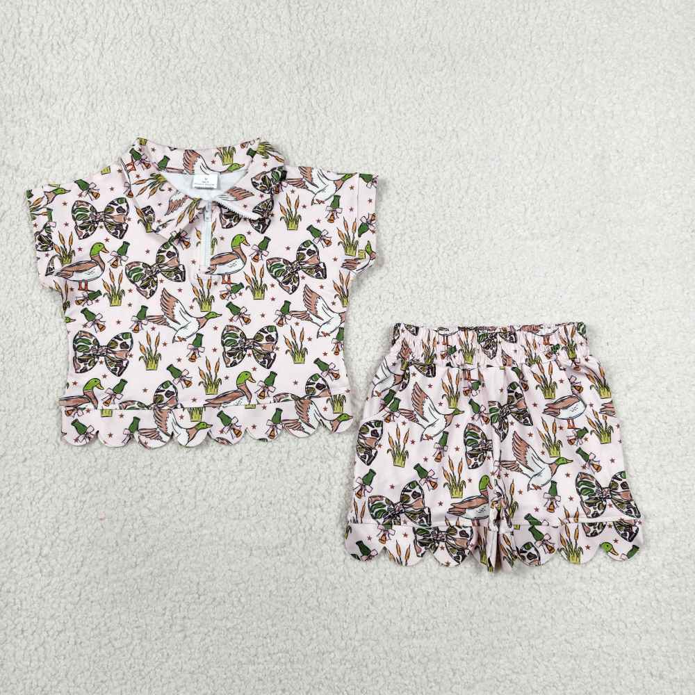 GSSO3696 DUCK bottle grass short sleeve girl Scallop outfits