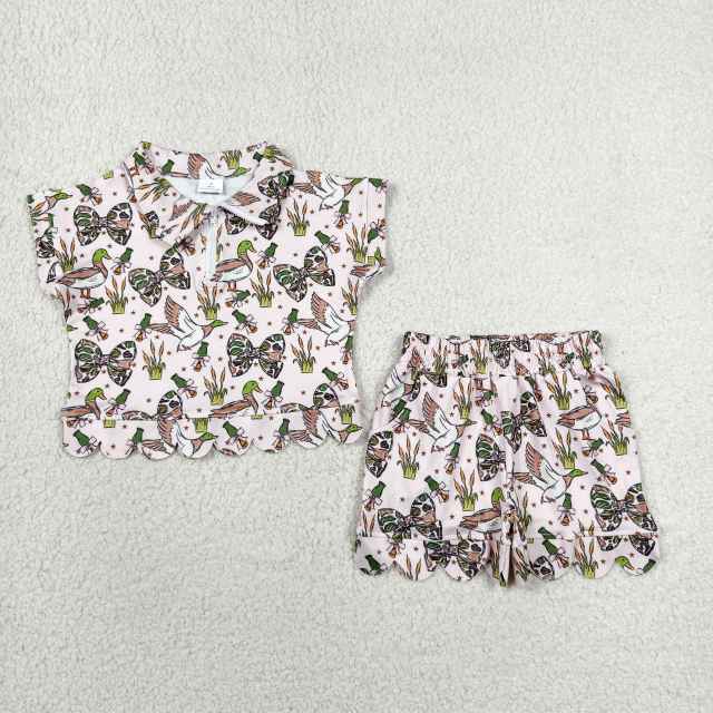 GSSO3696 DUCK bottle grass short sleeve girl Scallop outfits