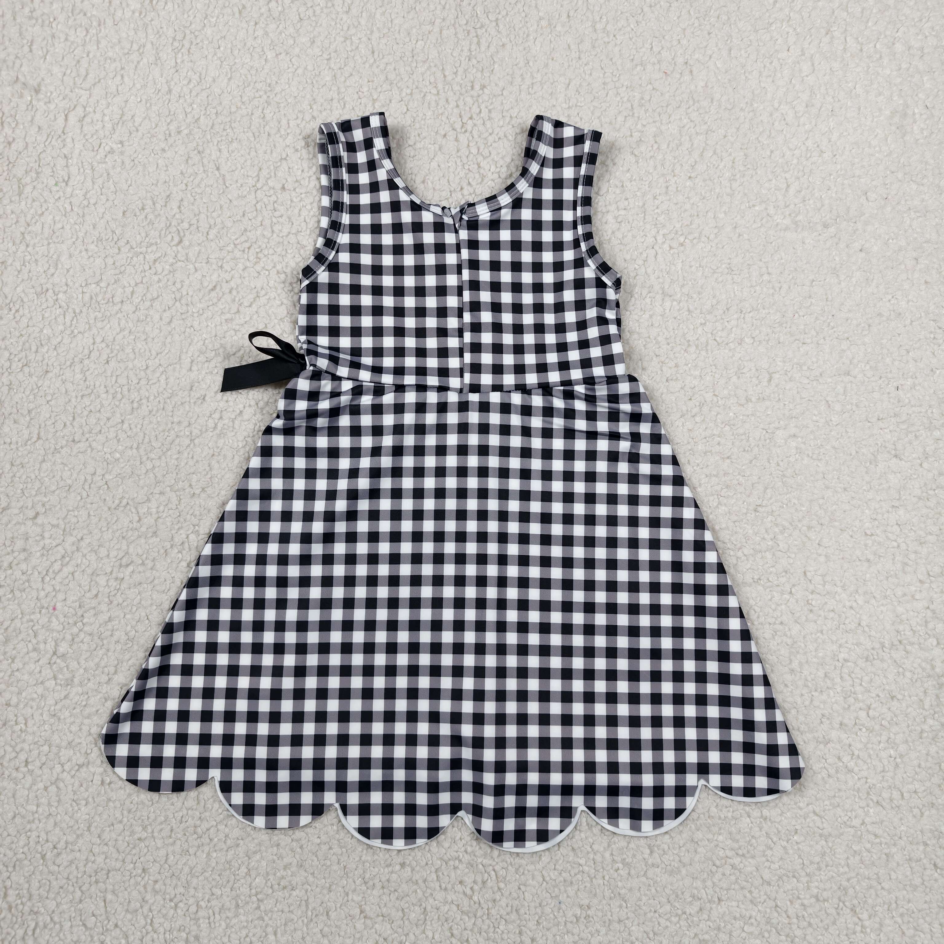 GSD3777 RTS Black plaid print active girl yoga dress