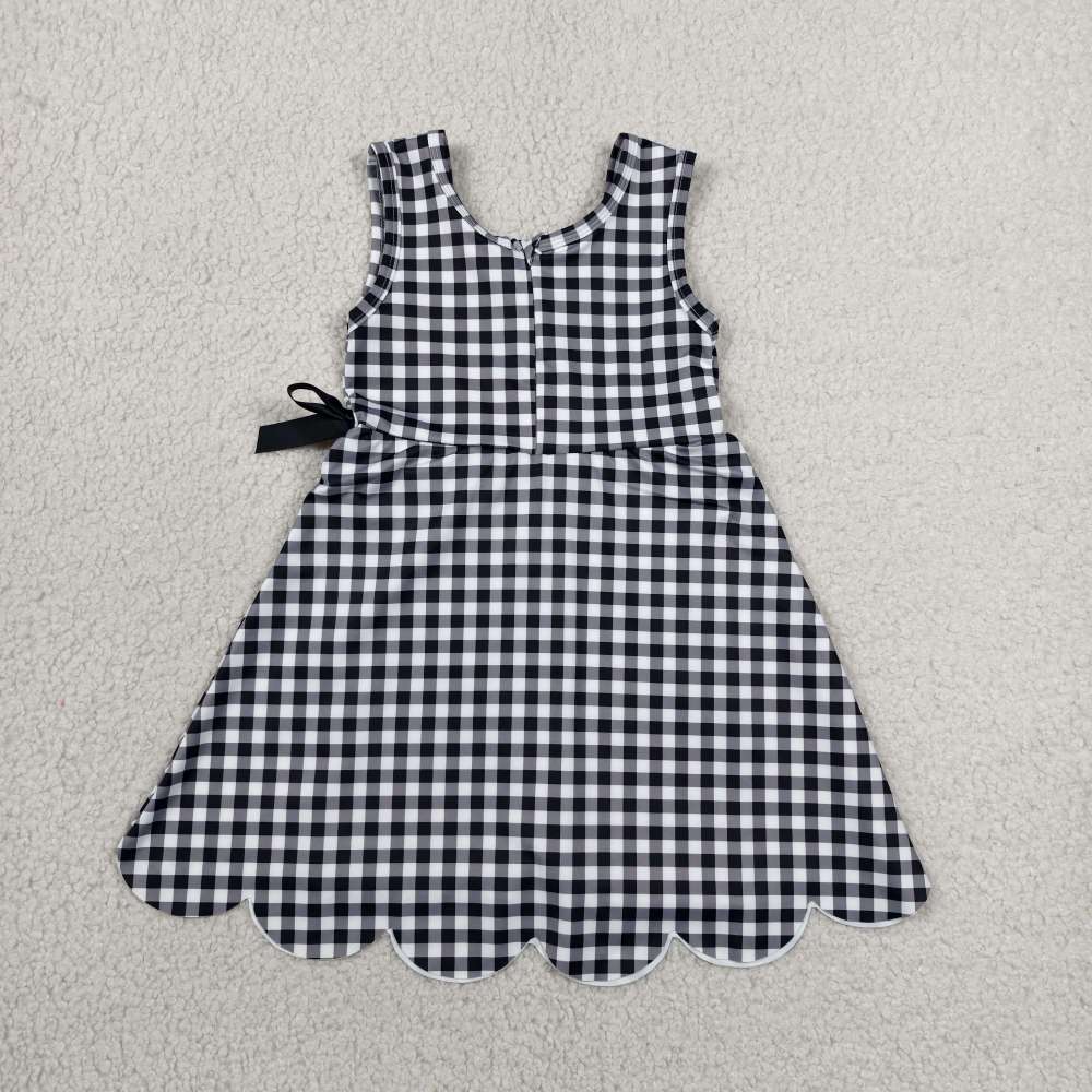 GSD3777 RTS Black plaid print active girl yoga dress