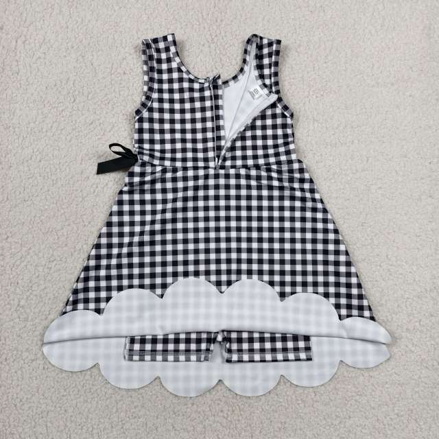 GSD3777 RTS Black plaid print active girl yoga dress