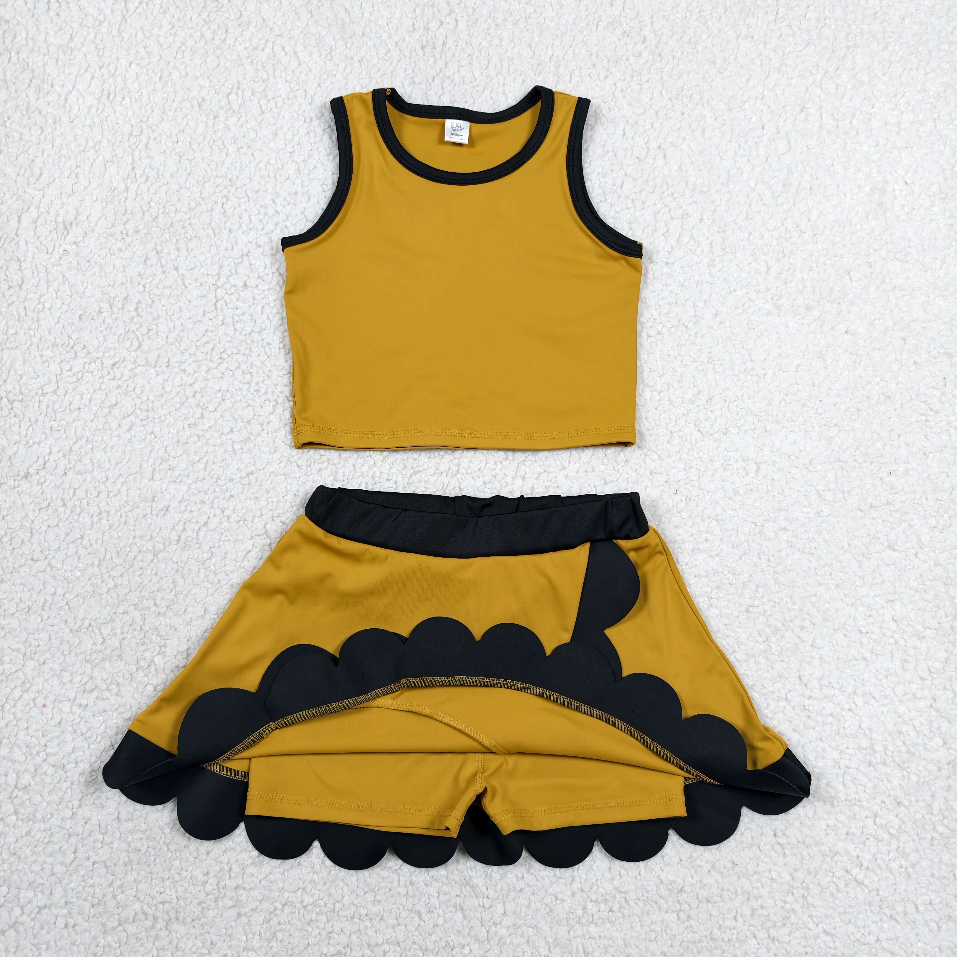 GSD4099  RTS Yellow black  print active girl yoga scallop skirt dress