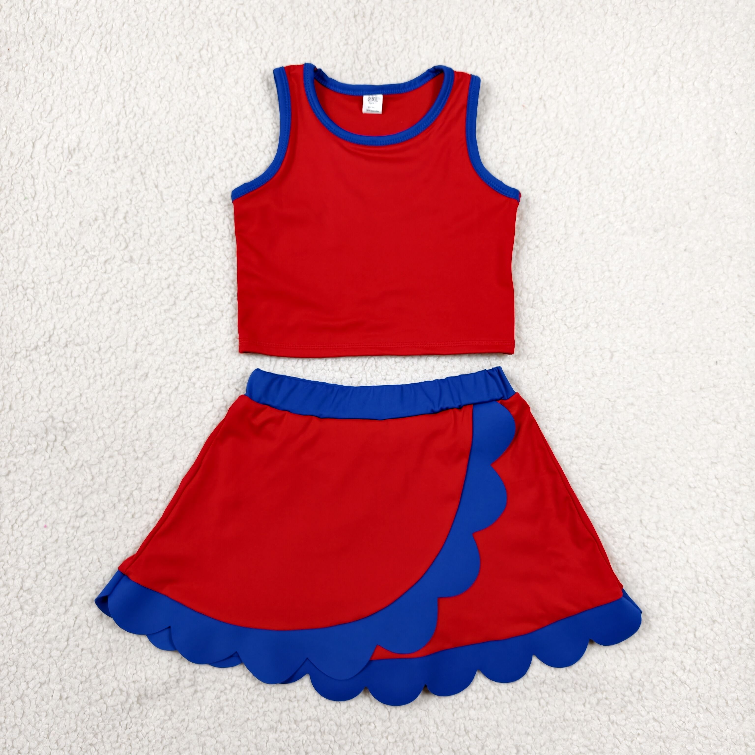 GSD4097  RTS Navy Red print active girl yoga scallop skirt dress