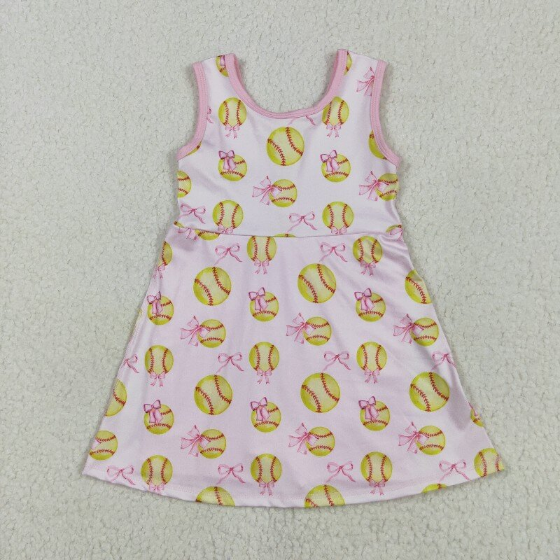 GSD2048 RTS Pink Softball print girl summer athletic yoga dress