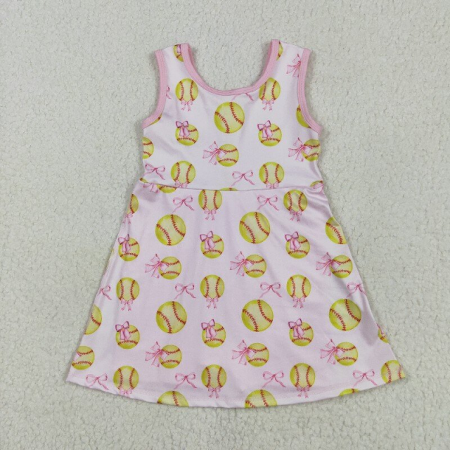 GSD2048 RTS Pink Softball print girl summer athletic yoga dress