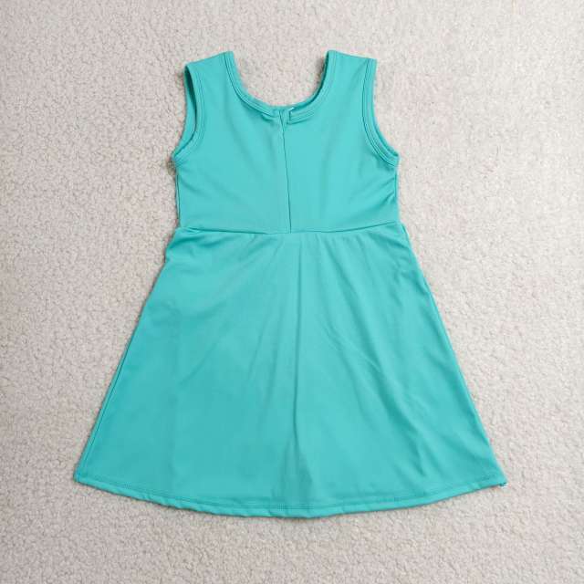 GSD3876  RTS Cyan solid print active girl yoga dress