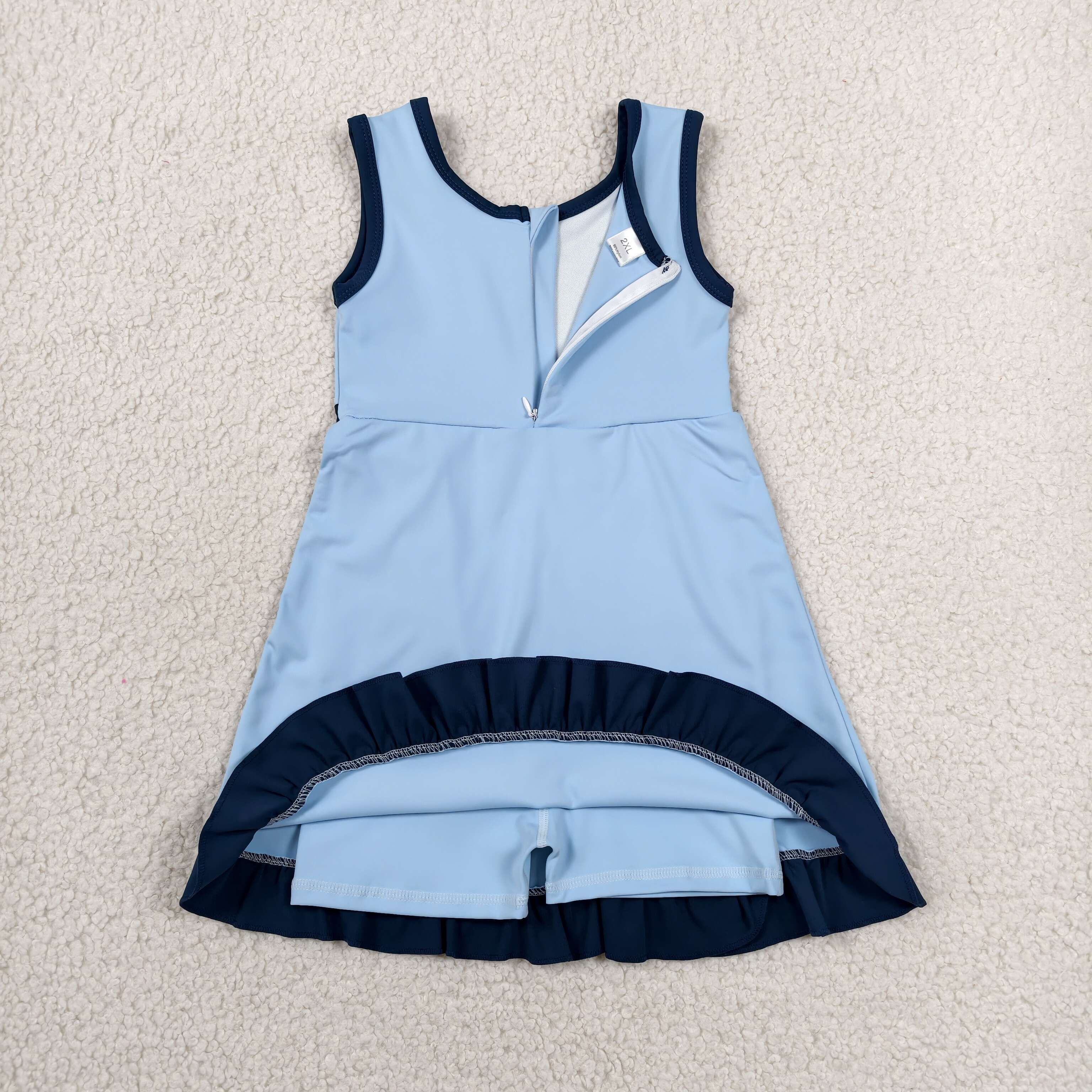 GSD4126 RTS sky blue solid navy trim print active girl yoga skirt dress