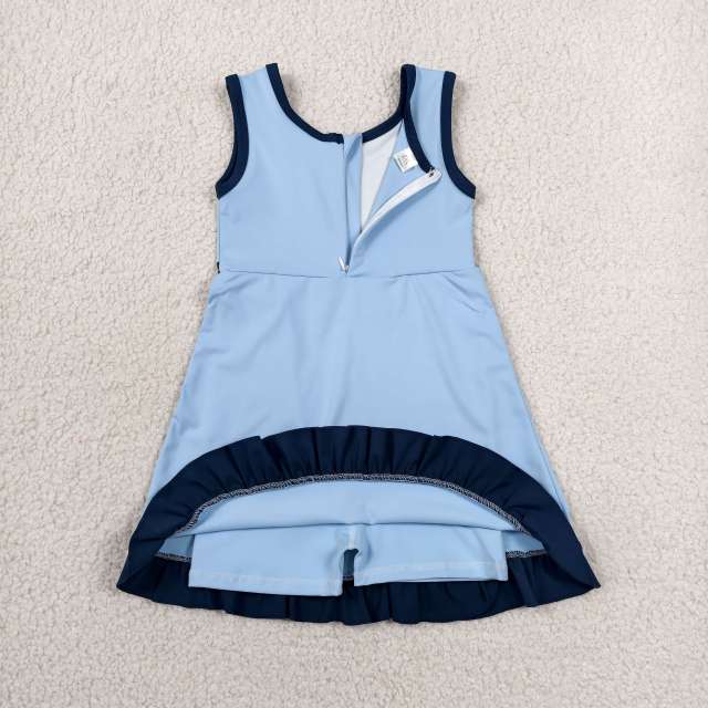 GSD4126 RTS sky blue solid navy trim print active girl yoga skirt dress