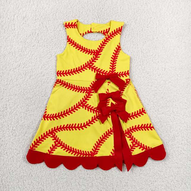 GSD3834 RTS yellow baseball bows print active girl yoga dress