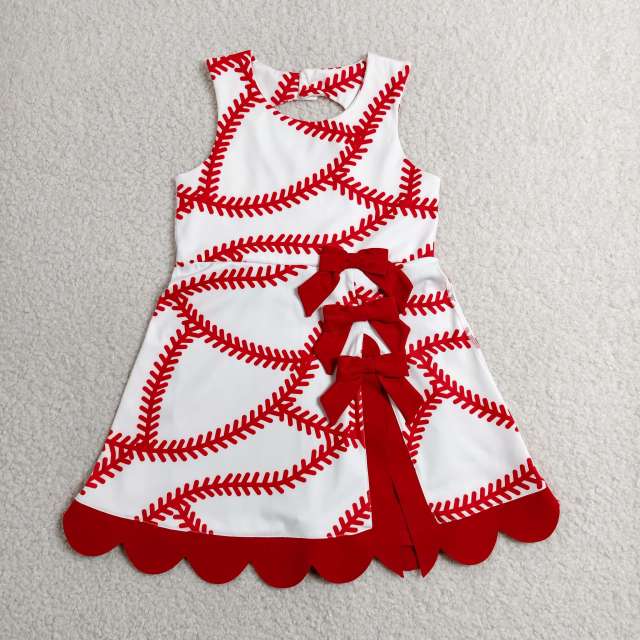 GSD3833 RTS Red baseball bows print active girl yoga dress