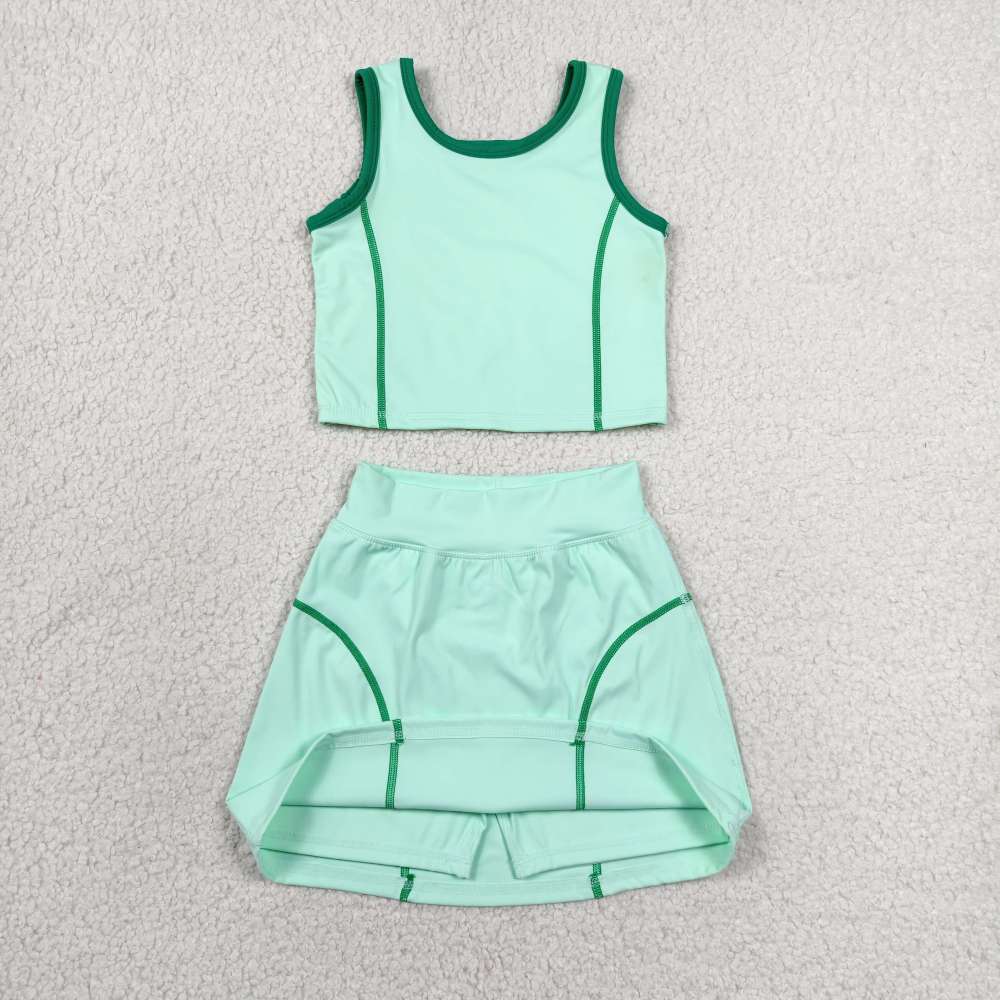 GSD2671 RTS light Green solid print active girl yoga skirt dress