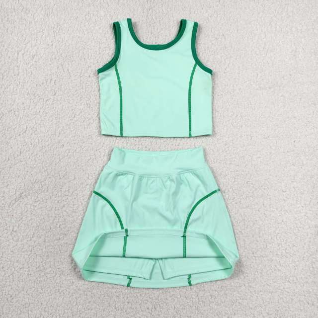 GSD2671 RTS light Green solid print active girl yoga skirt dress