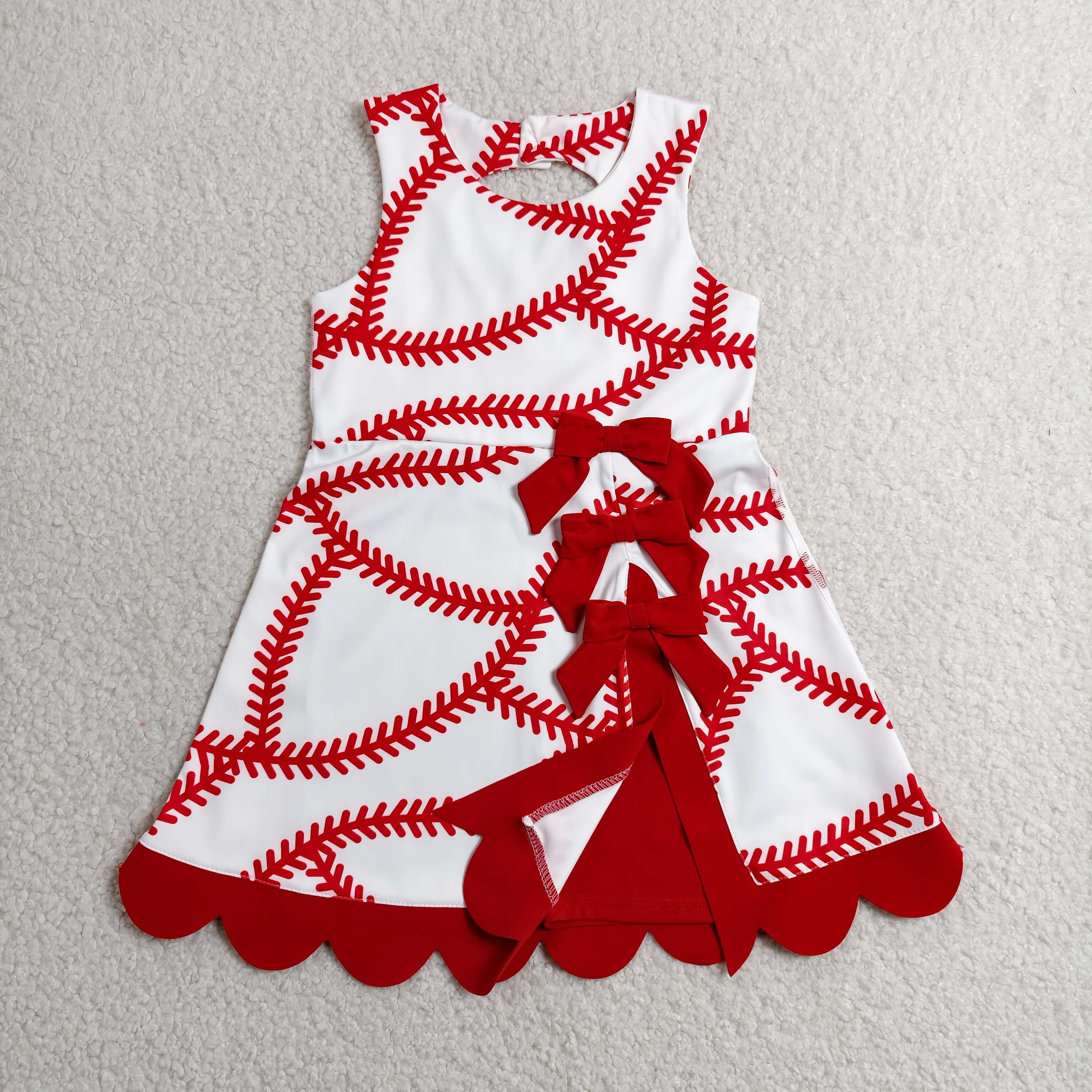 GSD3833 RTS Red baseball bows print active girl yoga dress