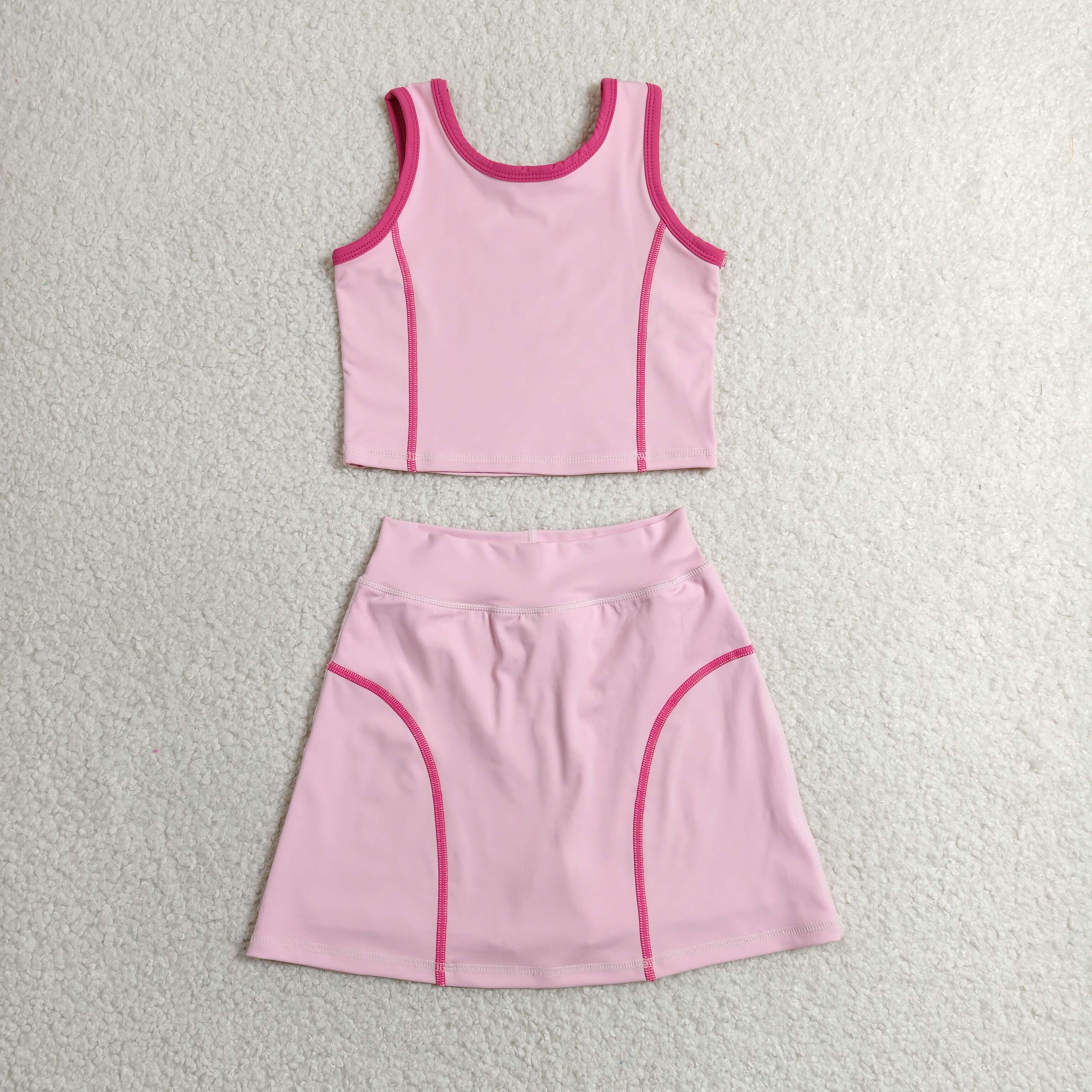 GSD2675  RTS light Pink solid print active girl yoga skirt dress