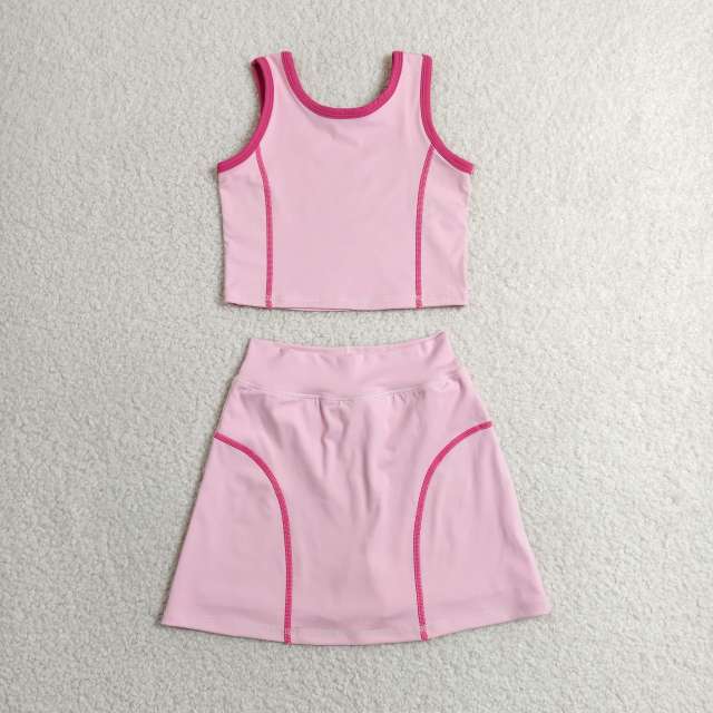 GSD2675  RTS light Pink solid print active girl yoga skirt dress