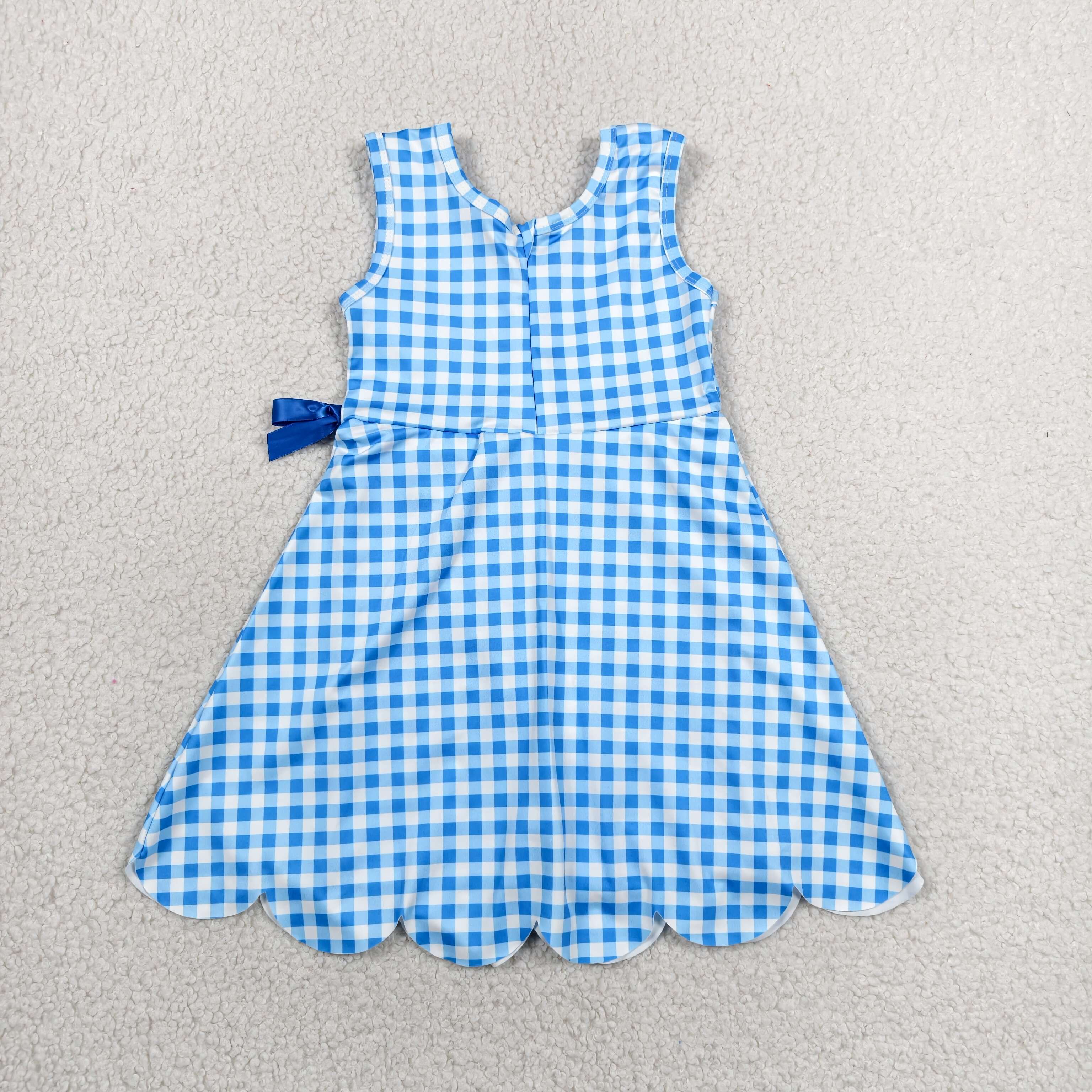 GSD3778 RTS Sky plaid print bows active girl yoga dress