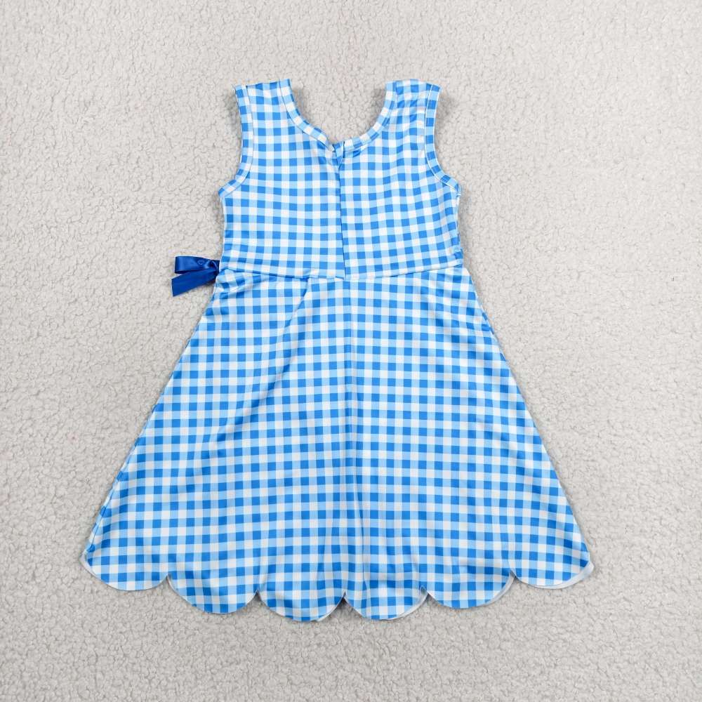GSD3778 RTS Sky plaid print bows active girl yoga dress