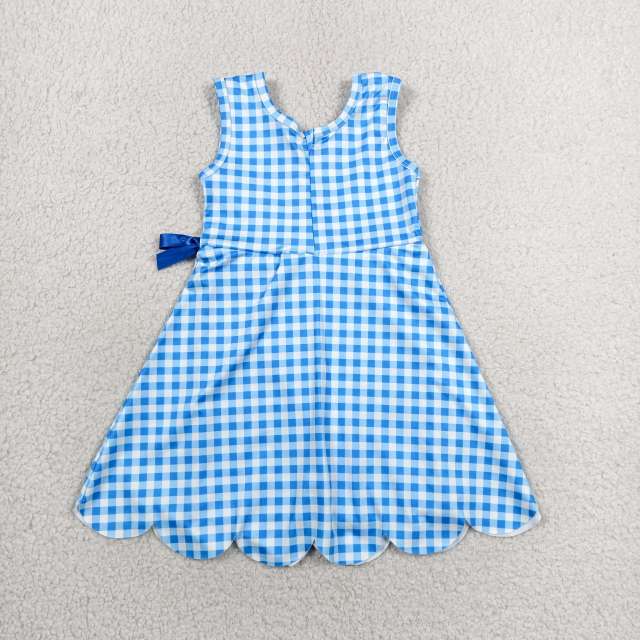 GSD3778 RTS Sky plaid print bows active girl yoga dress