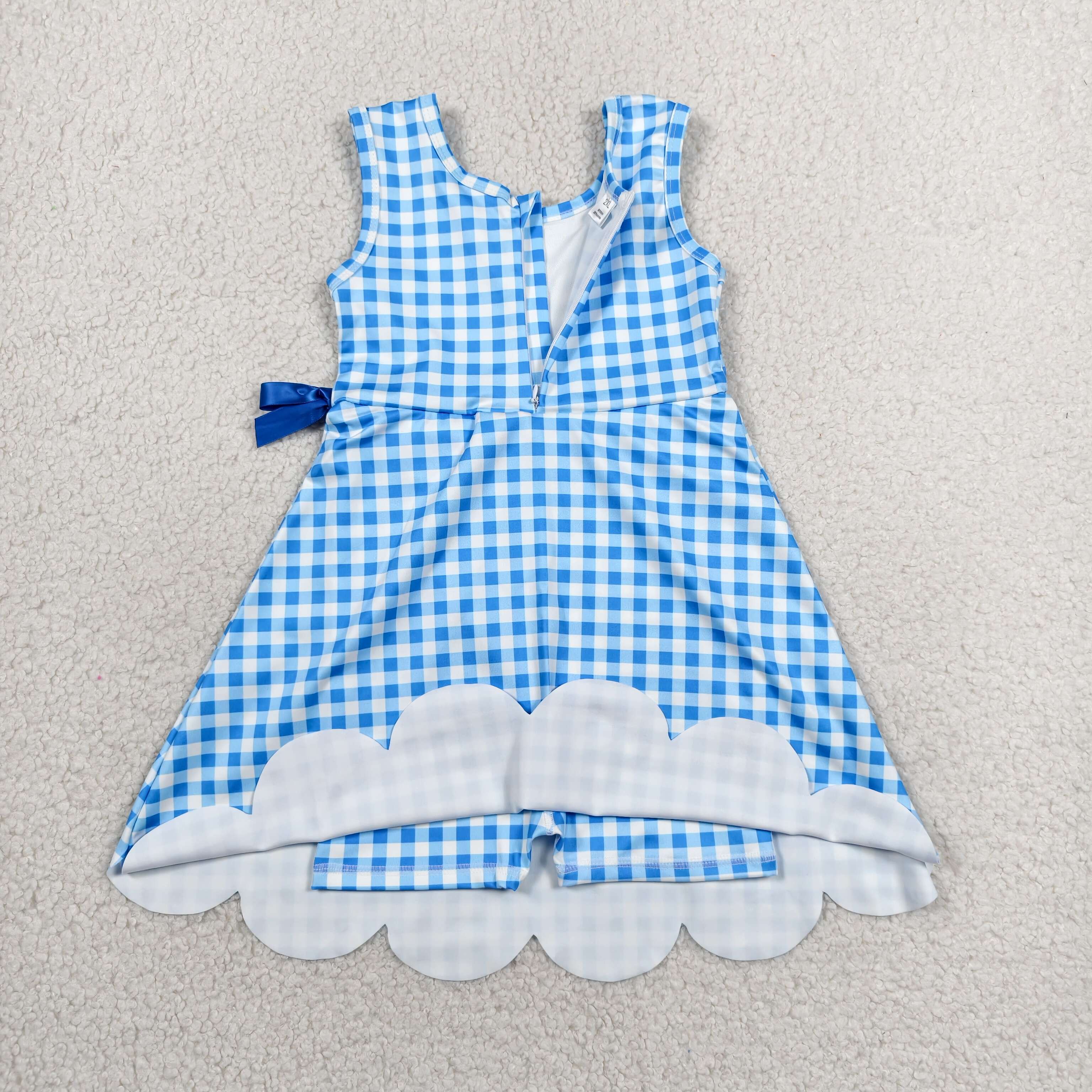 GSD3778 RTS Sky plaid print bows active girl yoga dress