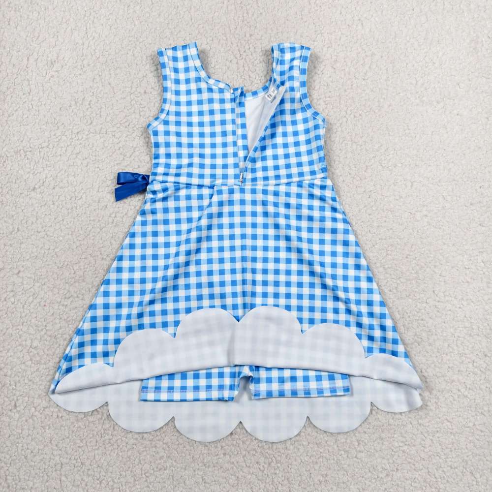 GSD3778 RTS Sky plaid print bows active girl yoga dress