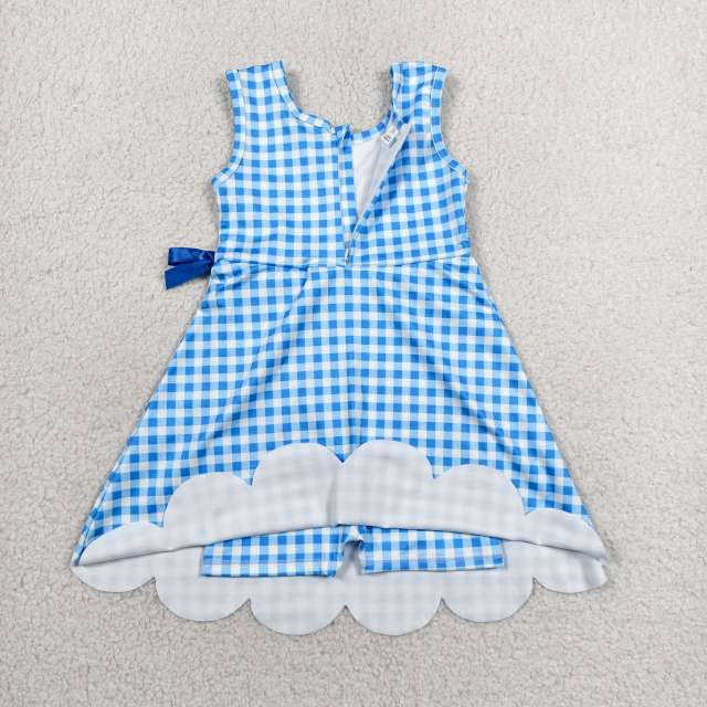 GSD3778 RTS Sky plaid print bows active girl yoga dress