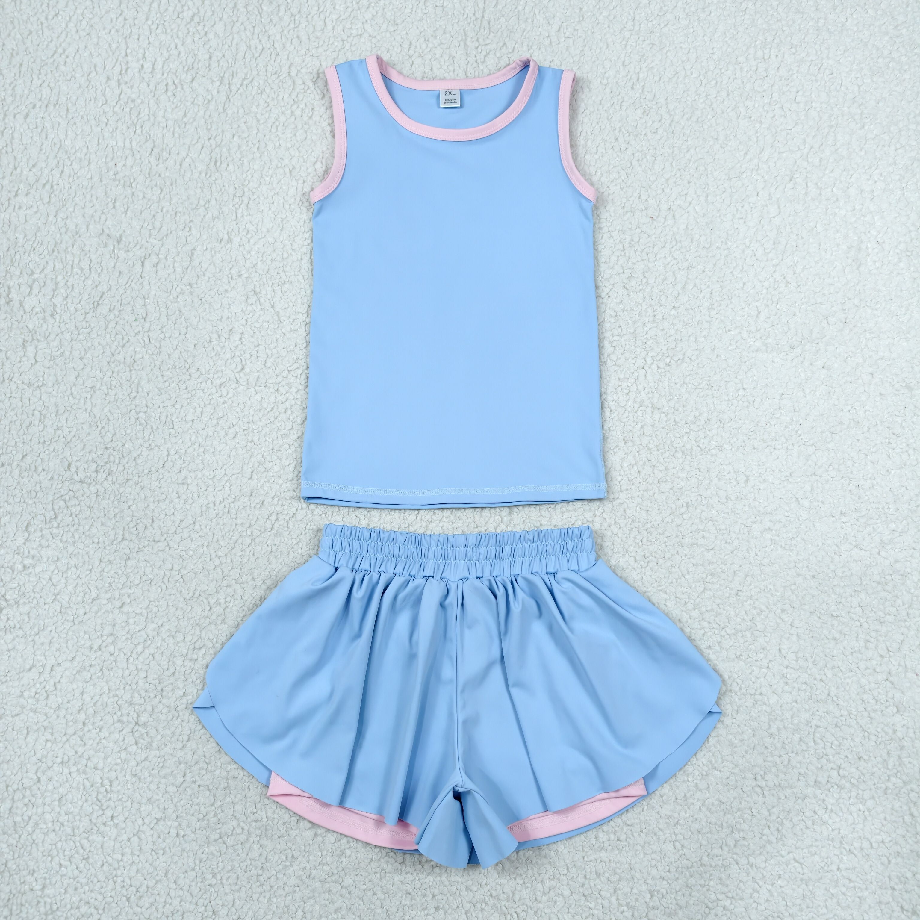 GSD3527 RTS SKY Blue Solid print active girl yoga vest skirt dress