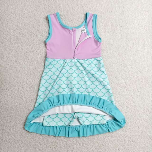 GSD4125 RTS Cartoon scale princess print purple active girl yoga athletic dress