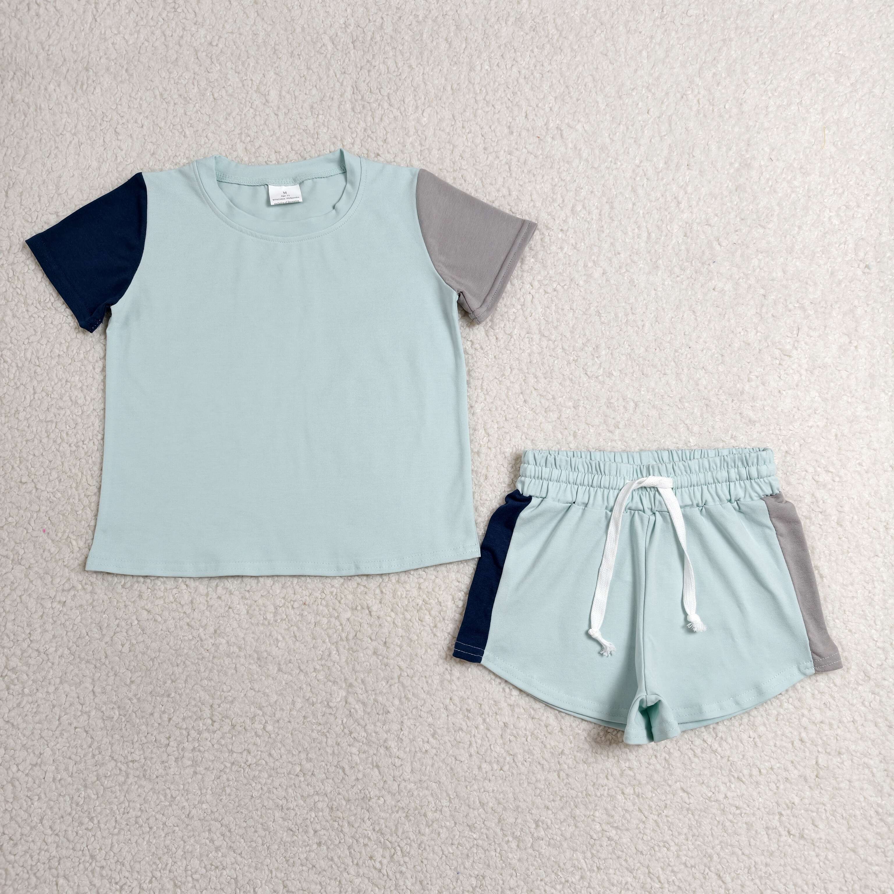 BSSO1950  RTS Blue short sleeve boy outfits