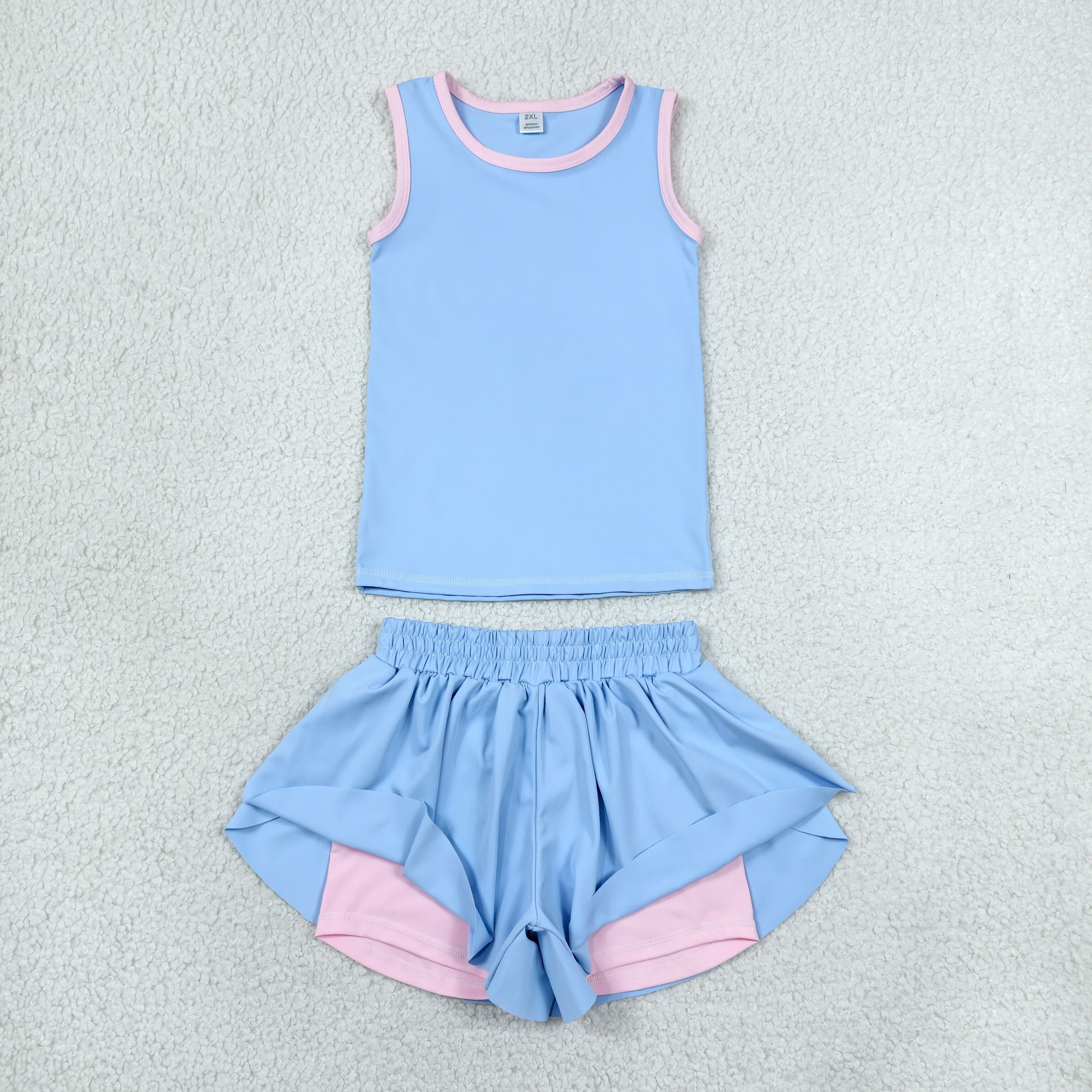 GSD3527 RTS SKY Blue Solid print active girl yoga vest skirt dress