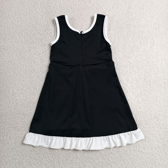 GSD4140  RTS Solid BLACK with White trim active girl yoga dress