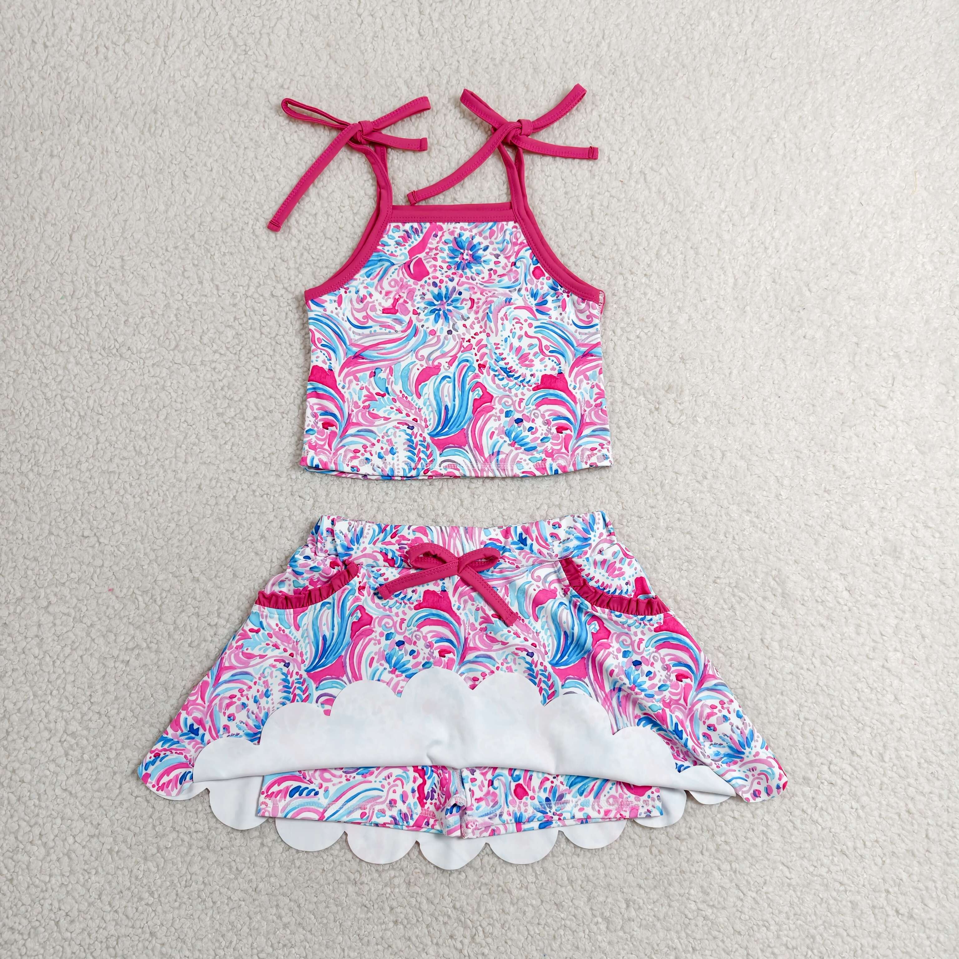 GSD3728  RTS Sea grass stripe pattern print active girl yoga vest skirt dress
