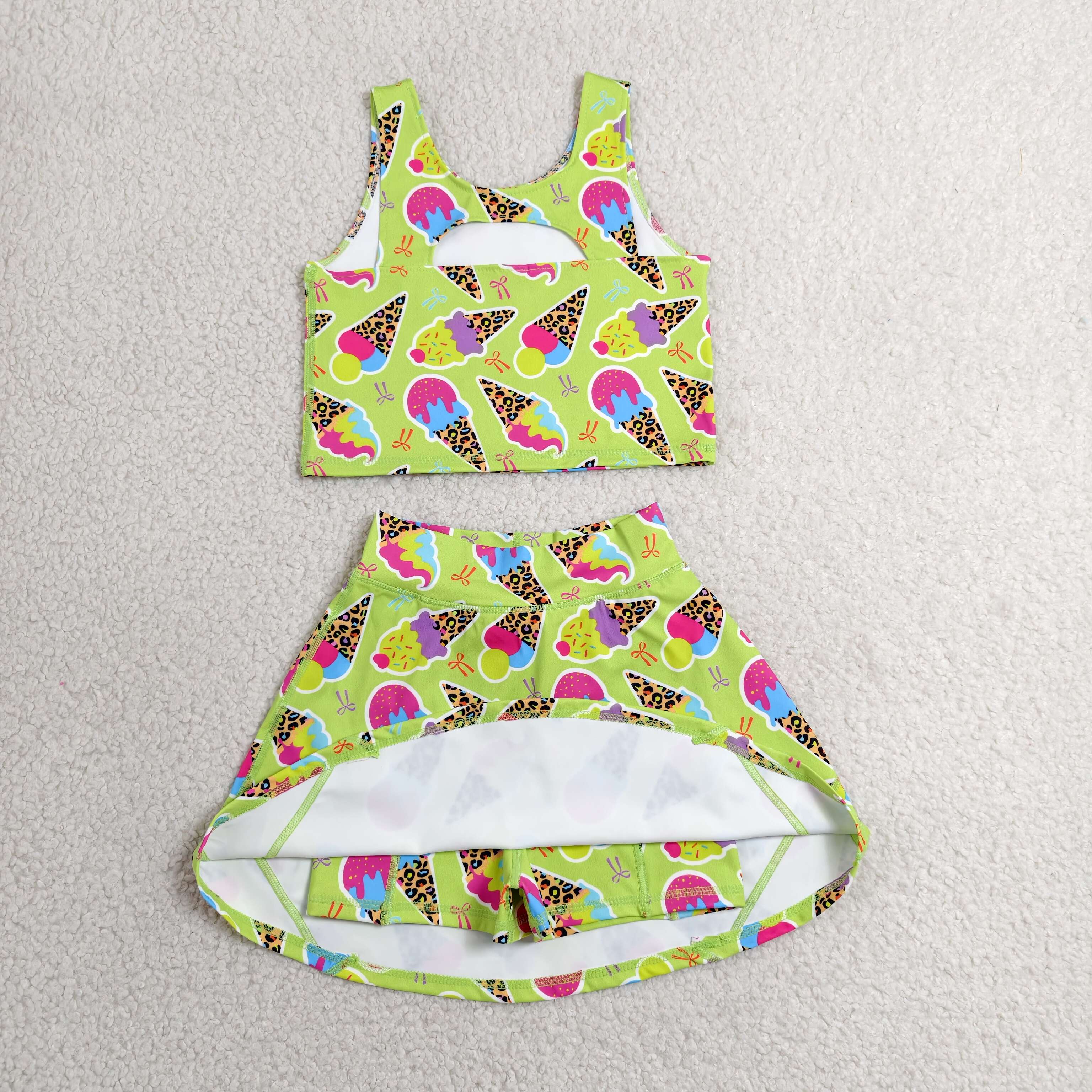 GSD2520 RTS Green ice scream print active girl yoga skirt dress