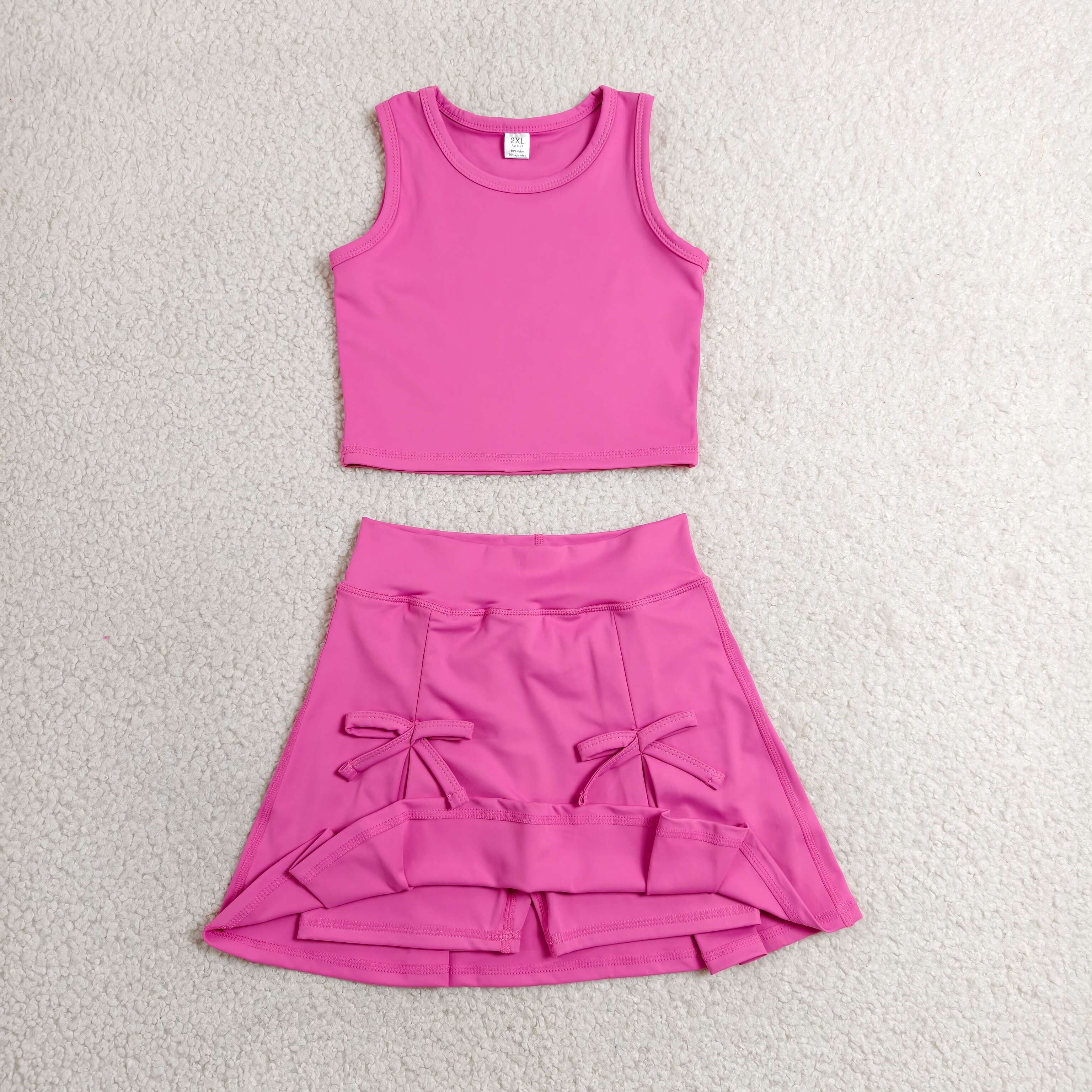GSD3758  RTS  Hot pink solid print bows active girl yoga skirt dress
