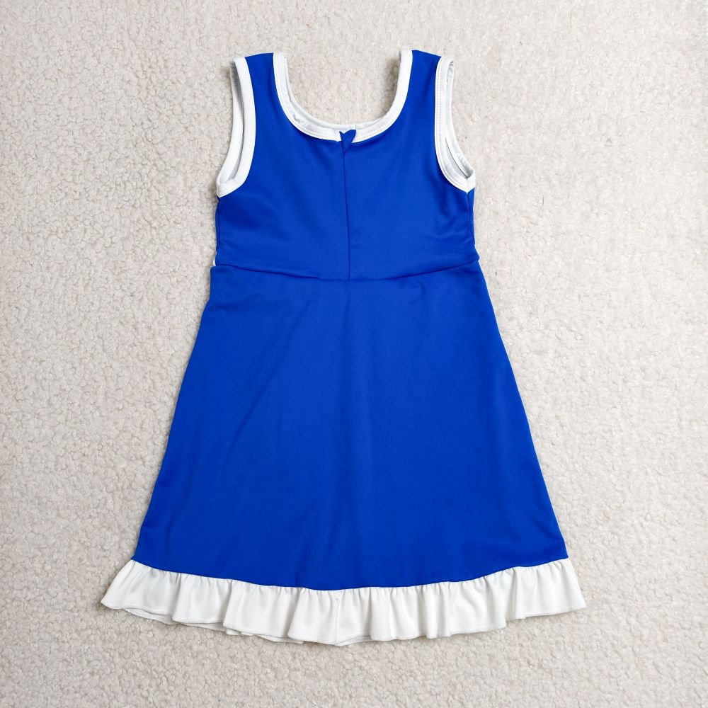 GSD4141 RTS blue solid White trim print active girl yoga skirt dress