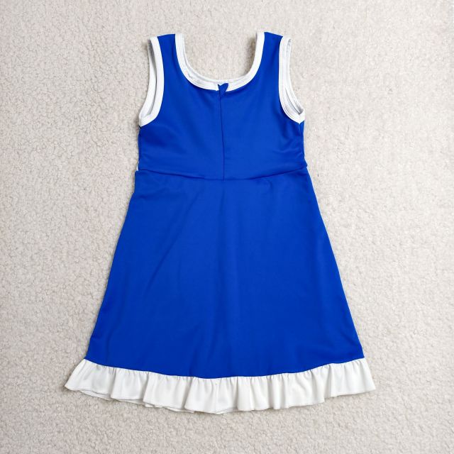 GSD4141 RTS blue solid White trim print active girl yoga skirt dress