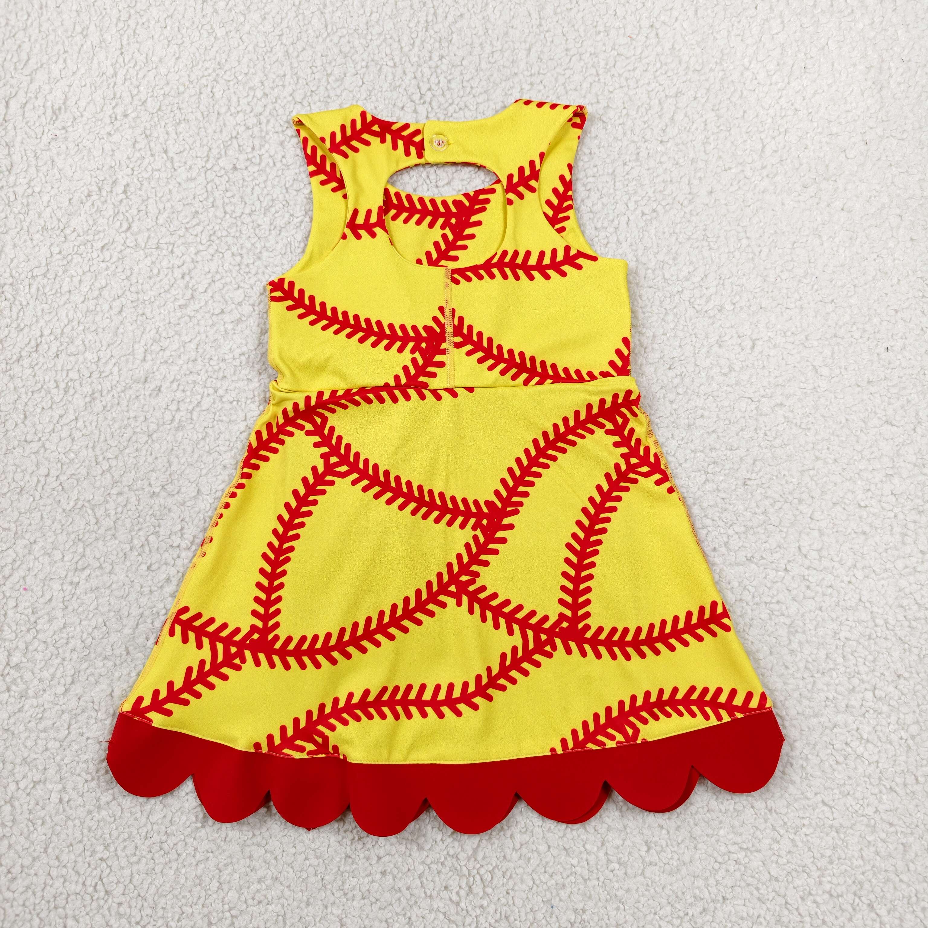 GSD3834 RTS yellow baseball bows print active girl yoga dress