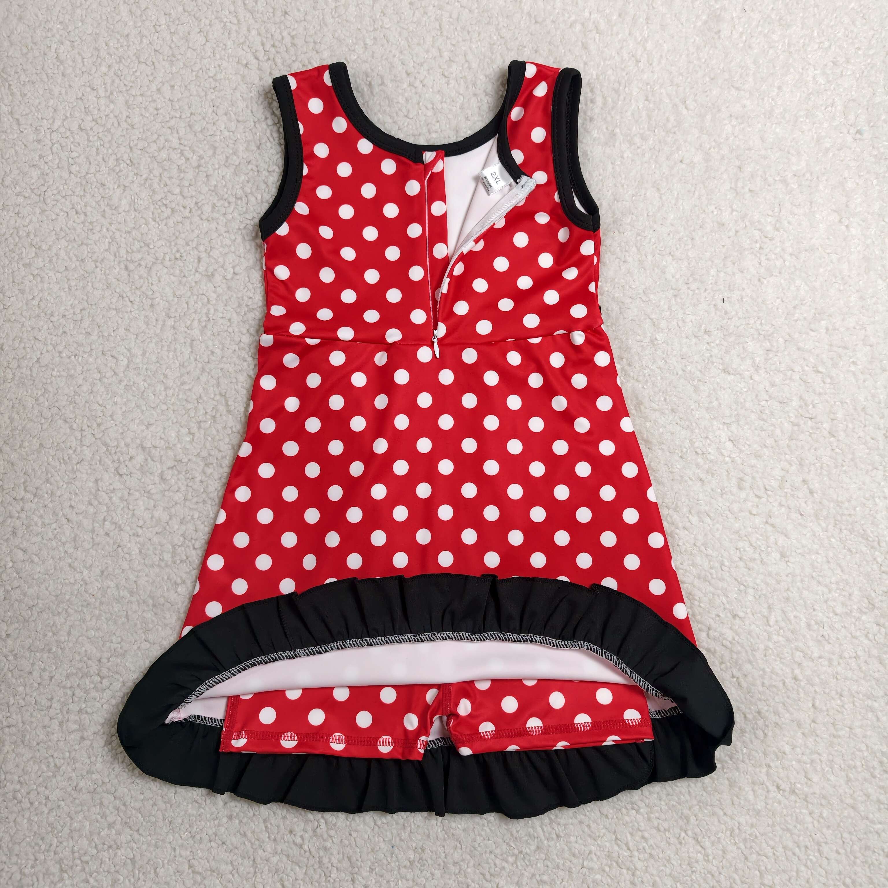 GSD4128 RTS White polka  print red active girl yoga athletic dress
