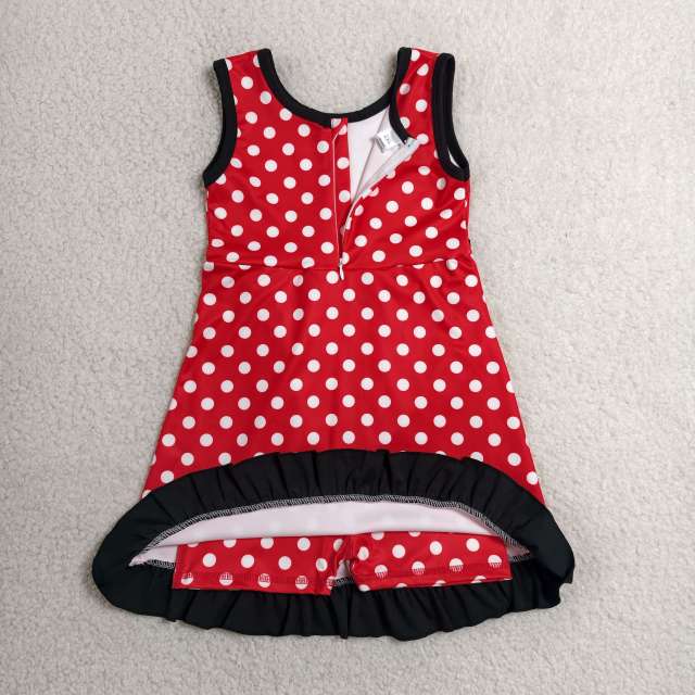 GSD4128 RTS White polka  print red active girl yoga athletic dress