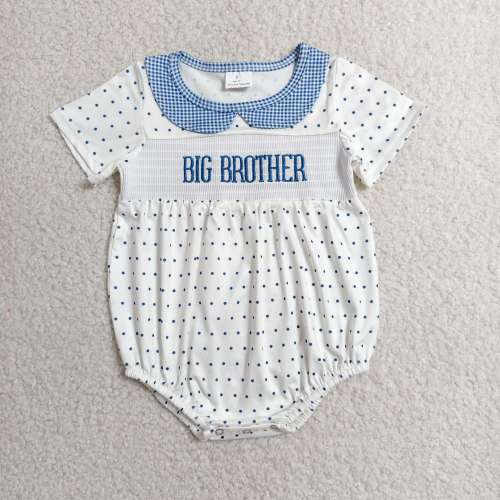 SR3980 RTS boy Blue polka little  SISTER smock ruffle sleeve baby romper
