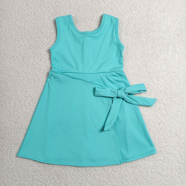 GSD3876  RTS Cyan solid print active girl yoga dress