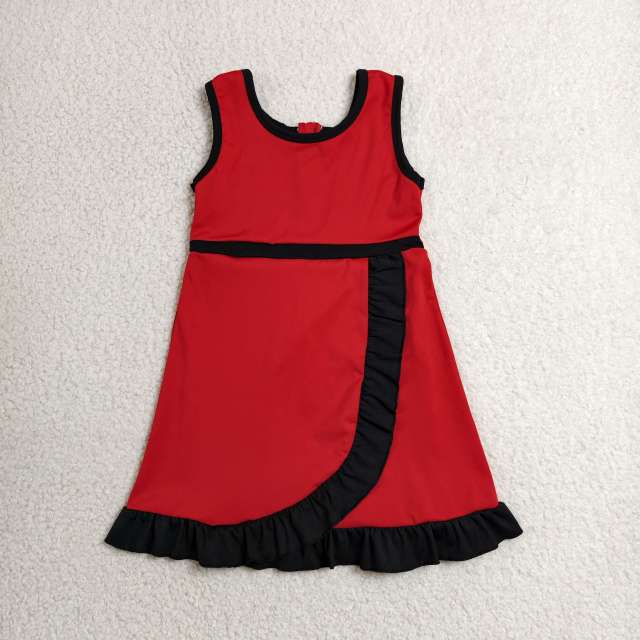 GSD4146  RTS Solid Red with black solid active girl yoga dress