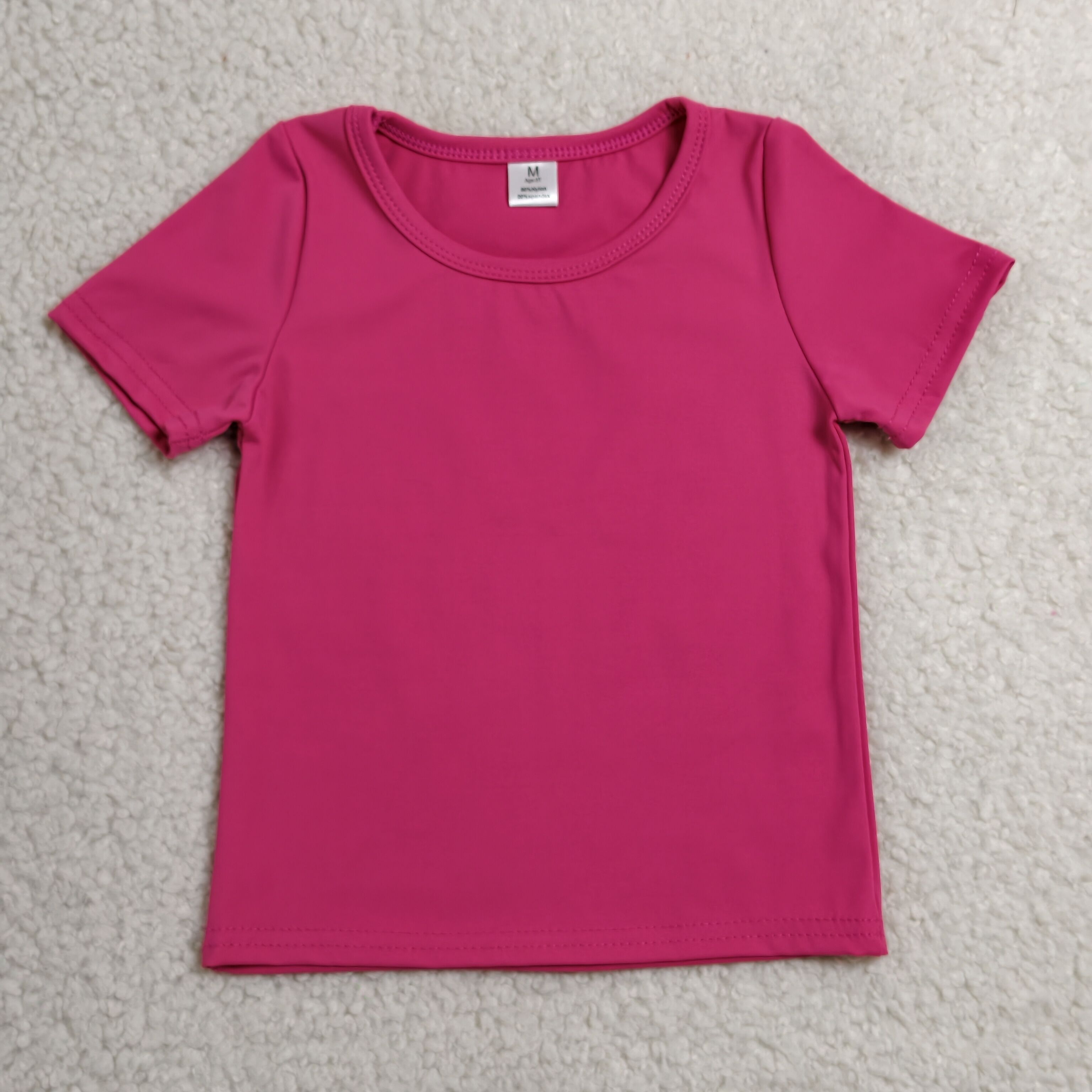 GT1633 Hot pink solid Print  girl short sleeve athletic yoga top
