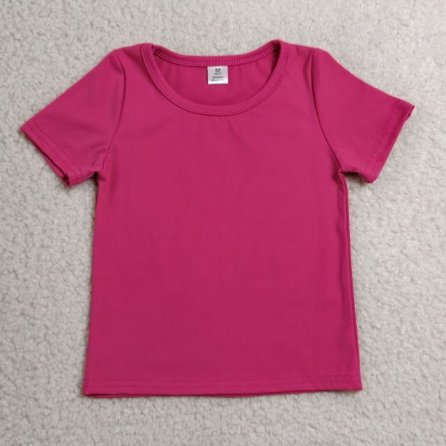GT1633 Hot pink solid Print  girl short sleeve athletic yoga top