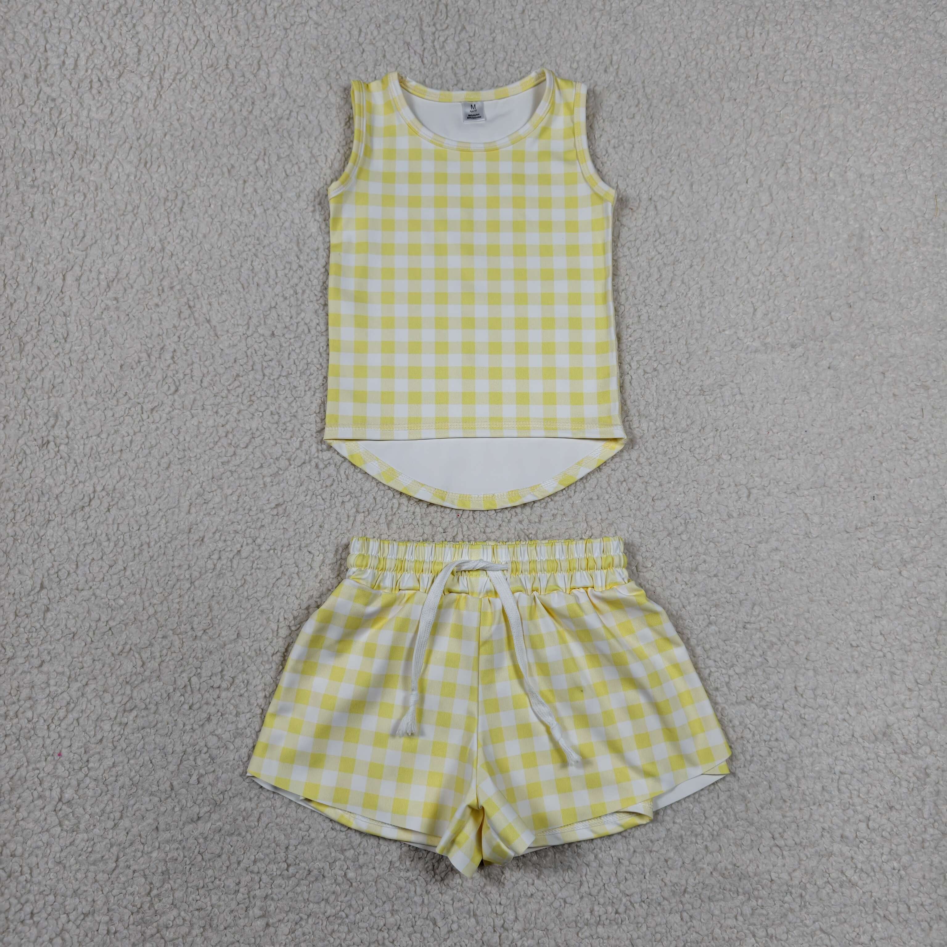 GSSO3475 RTS Yellow plaid print active girl yoga skirt dress