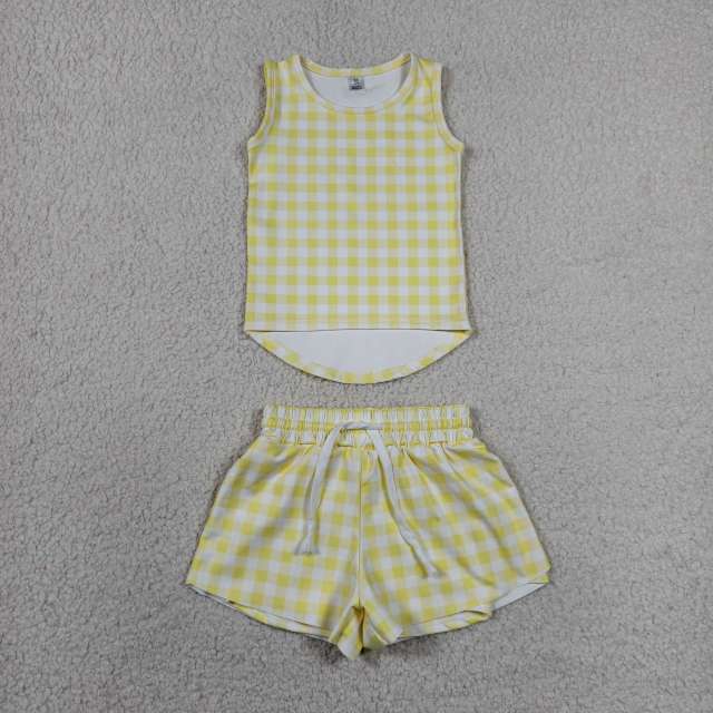 GSSO3475 RTS Yellow plaid print active girl yoga skirt dress