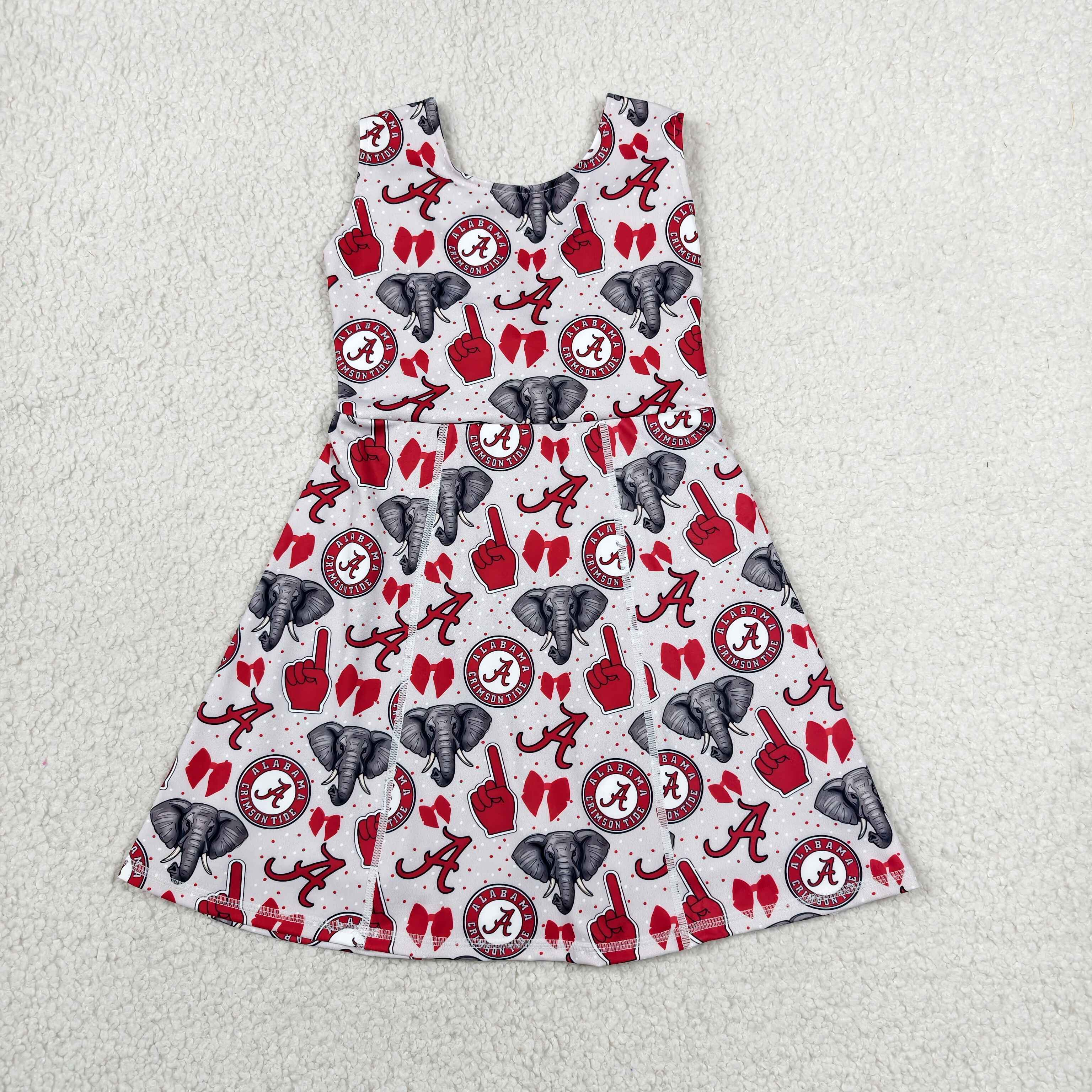 GSD3582 Letter A elephant bows Print sleeveless girl athletic dress